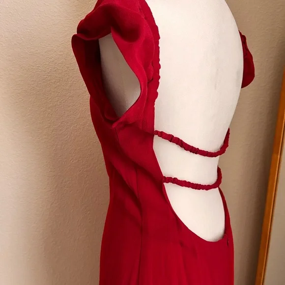 🌶️NYE Reformation🌶️ Odyn Cherry Red Backless Side Slit New Years Eve Gala Dress - Picture 8 of 13